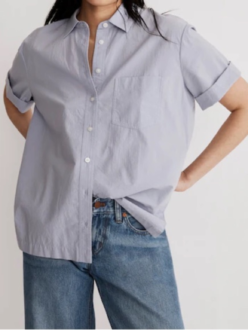 Signature Poplin Short-Sleeve Button-Down Shirt In Periwinkle size S